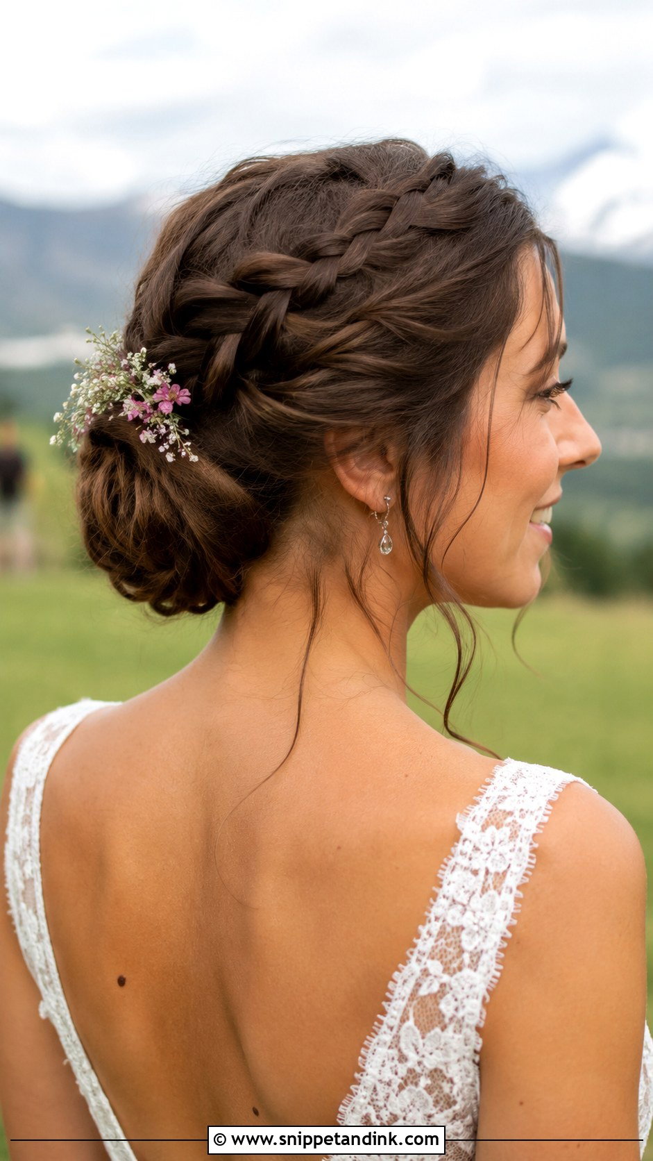 Brunette Dutch Braid Updo - Snippet and Ink - 25 Brunette Bridal Hair Ideas