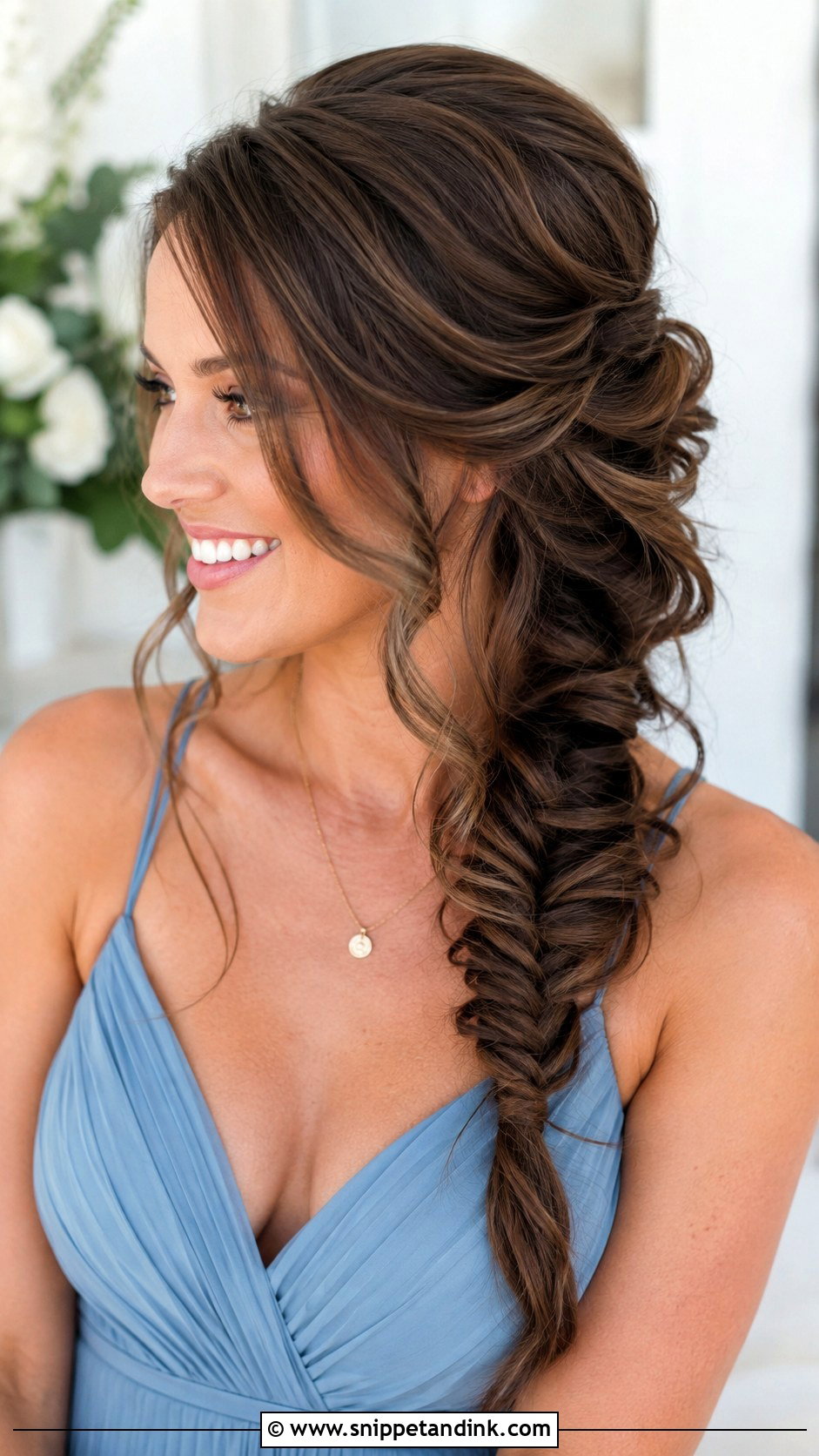 Brunette Fishtail Braid Bridesmaid Hair - Snippet and Ink - 20 Bridesmaid Hairstyles Brunette