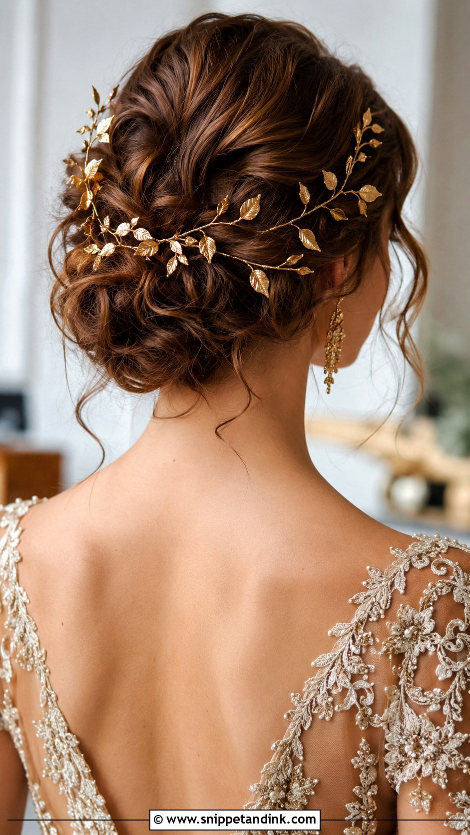 Brunette Hair With Gold Hair Accessories - Snippet and Ink - 25 Brunette Bridal Hair Ideas
