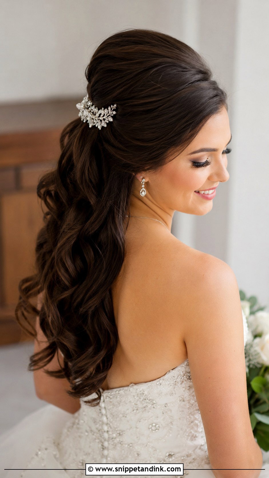 Brunette Half Up Bouffant Style - Snippet and Ink - 20 Brunette Half-Up Bridal Hair Ideas