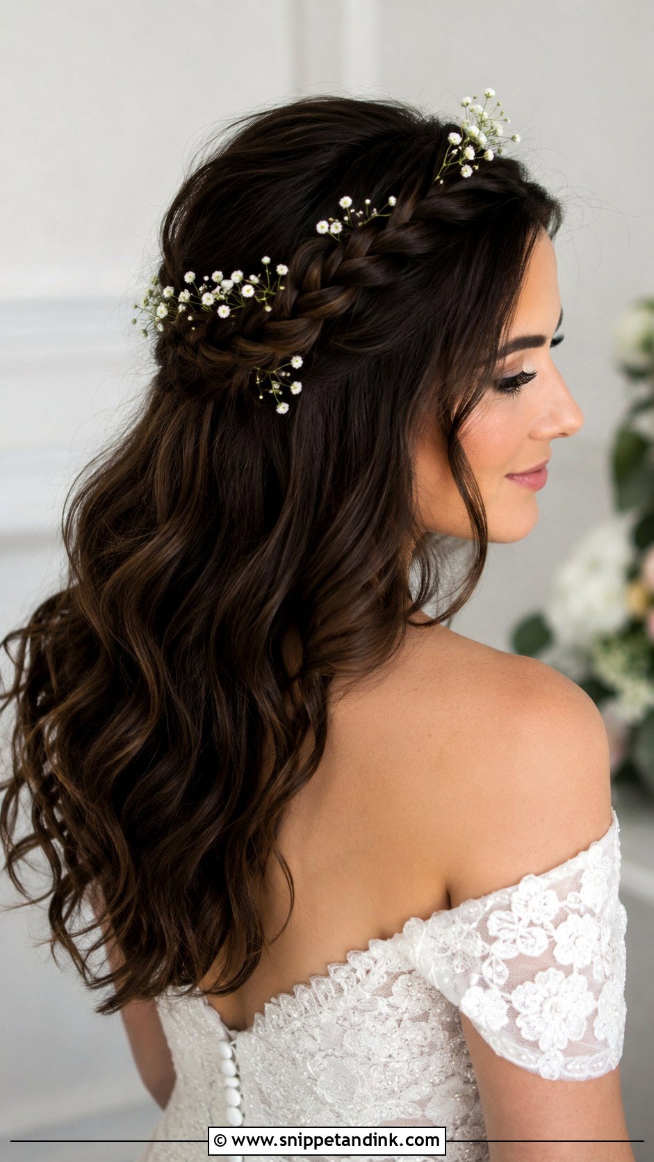 Brunette Half Up Braided Crown - Snippet and Ink - 20 Brunette Half-Up Bridal Hair Ideas