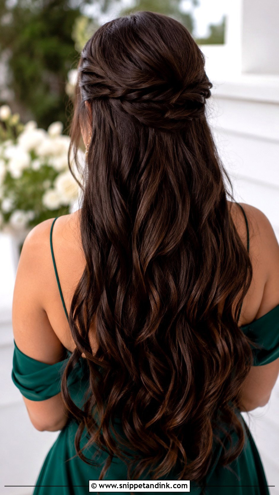 Brunette Half Up Half Down Bridesmaid Hair For Long Hair - Snippet and Ink - 20 Bridesmaid Hairstyles Half Up Half Down Brunette