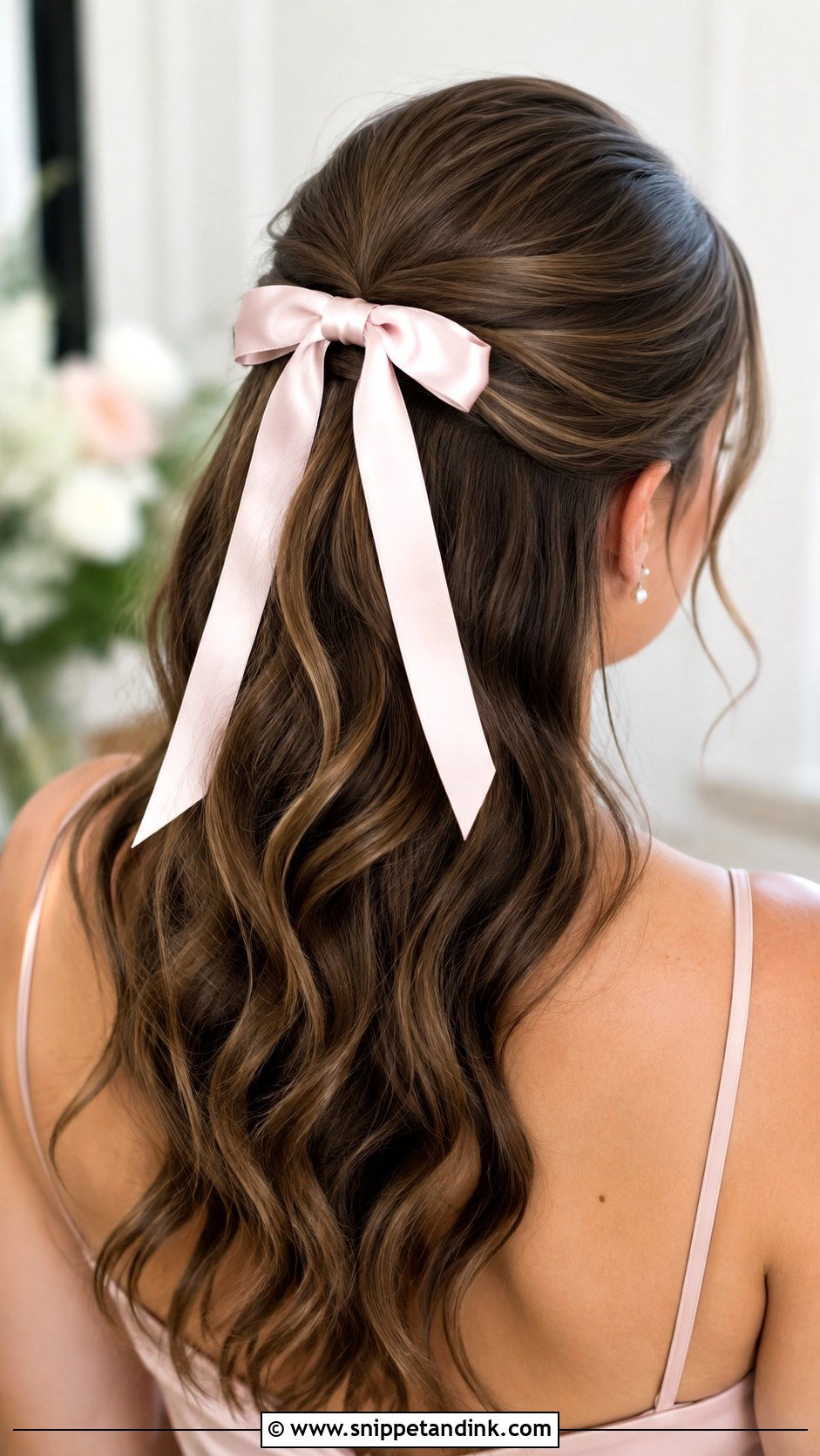 Brunette Half Up Half Down Bridesmaid Hair With Bow - Snippet and Ink - 20 Bridesmaid Hairstyles Half Up Half Down Brunette