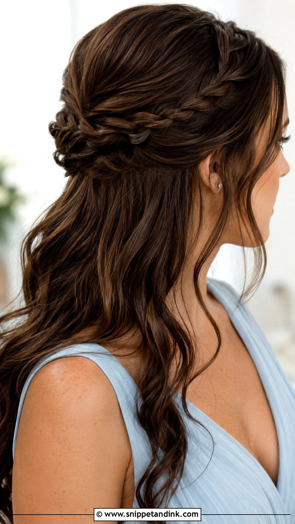 Brunette Half Up Half Down Bridesmaid Hair With Braid - Snippet and Ink - 20 Bridesmaid Hairstyles Half Up Half Down Brunette