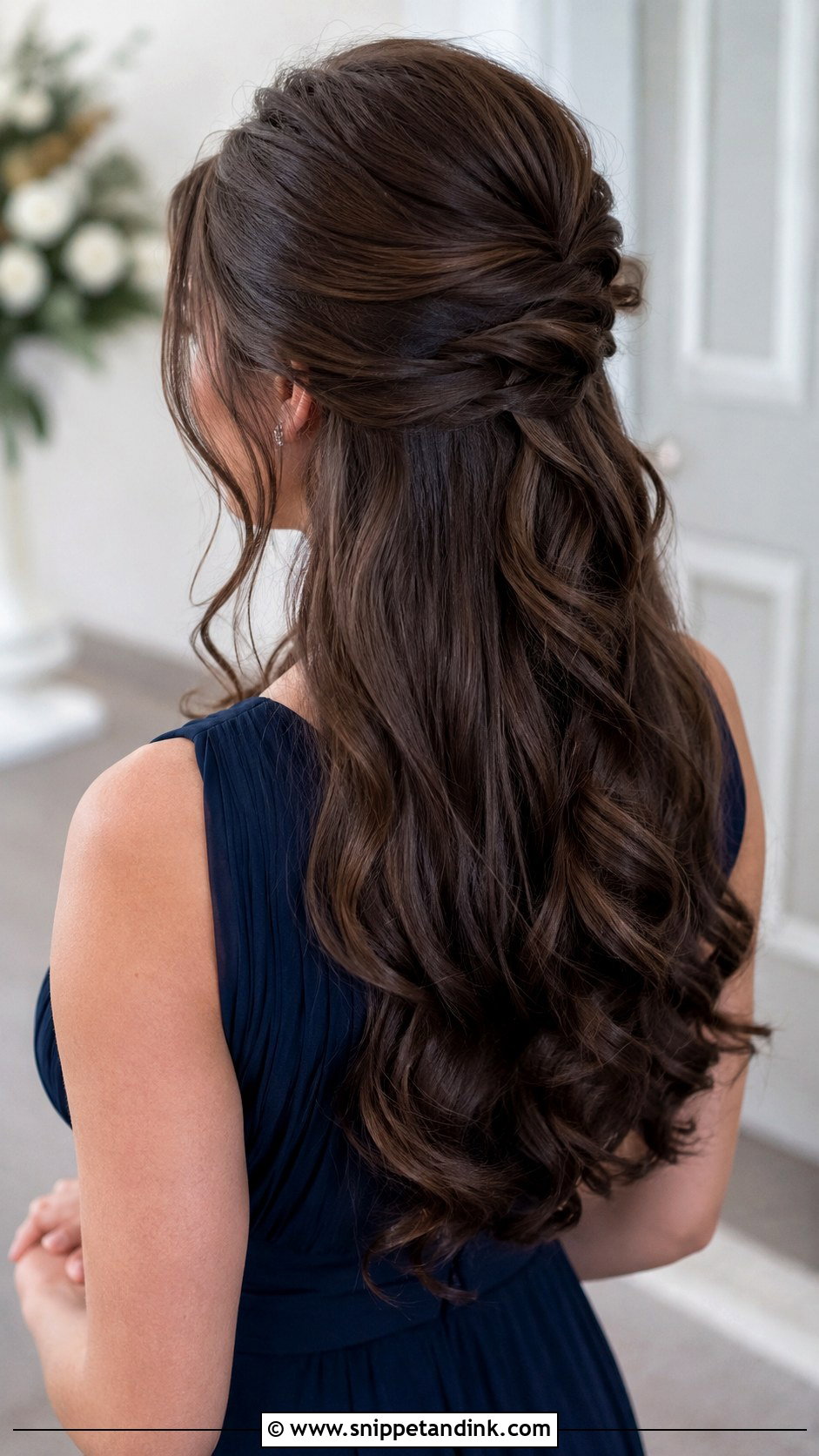 Brunette Half Up Half Down Bridesmaid Hair With Crown Volume - Snippet and Ink - 20 Bridesmaid Hairstyles Half Up Half Down Brunette