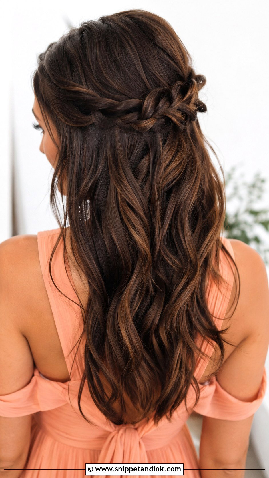 Brunette Half Up Half Down Bridesmaid Hair With Loose Braid - Snippet and Ink - 20 Bridesmaid Hairstyles Half Up Half Down Brunette