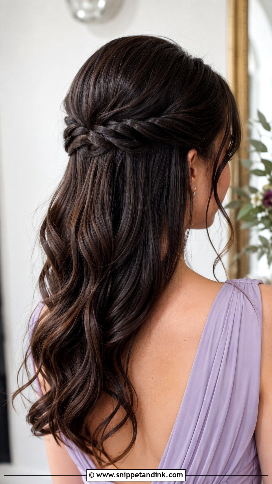 Brunette Half Up Half Down Bridesmaid Hair With Twists - Snippet and Ink - 20 Bridesmaid Hairstyles Half Up Half Down Brunette