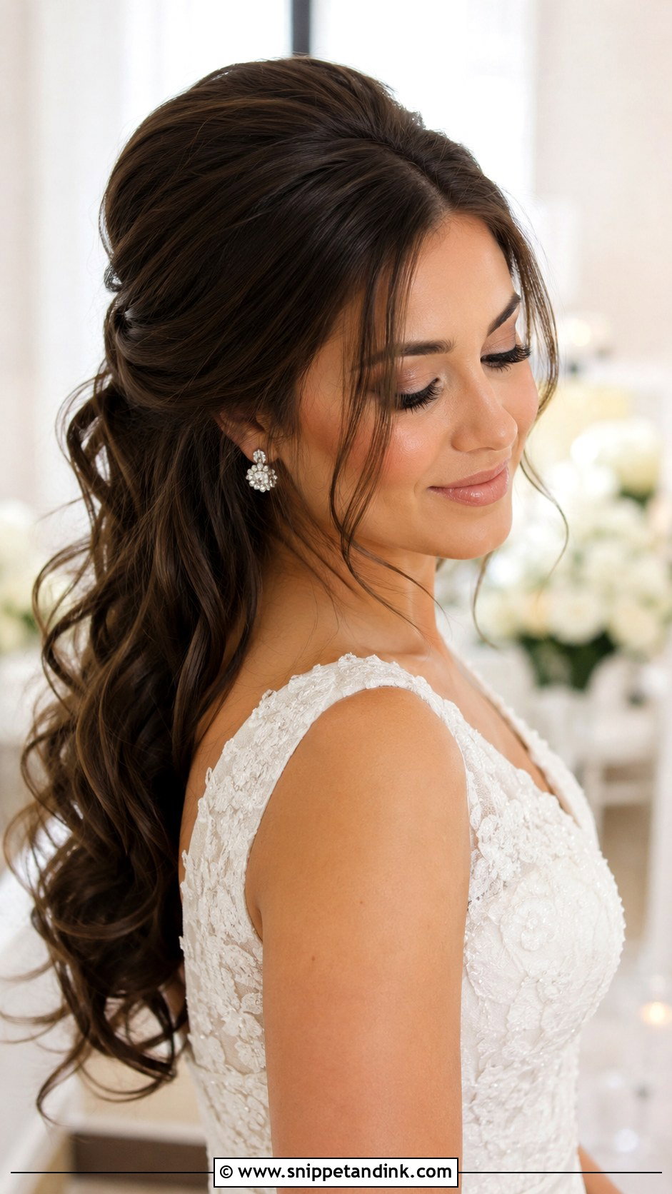 Brunette Half Up Half Down With Bouffant - Snippet and Ink - 25 Brunette Half-Up Half-Down Wedding Hair Ideas