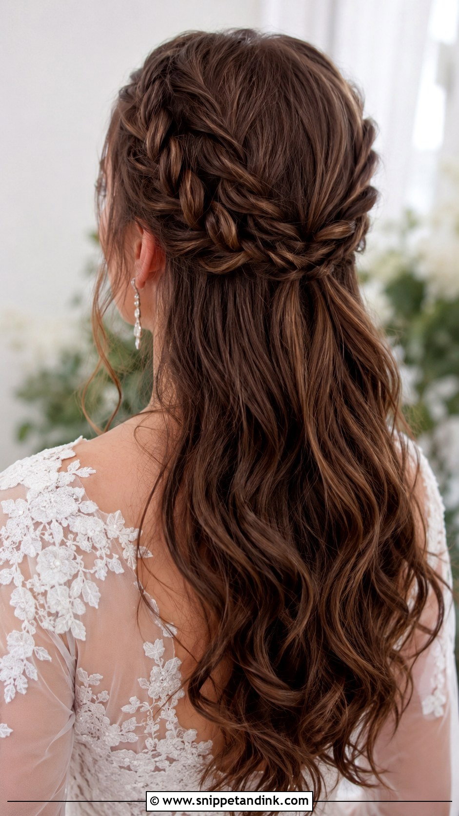 Brunette Half Up Half Down With Double Braids - Snippet and Ink - 25 Brunette Half-Up Half-Down Wedding Hair Ideas