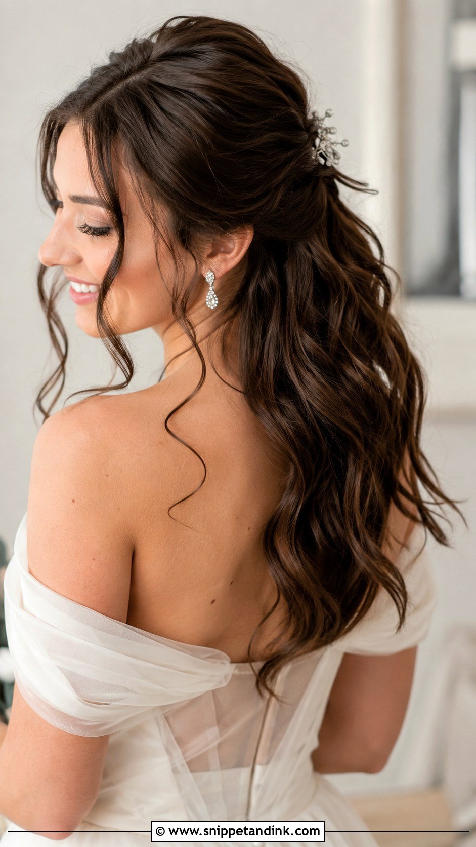 Brunette Half Up Half Down With Soft Tendrils - Snippet and Ink - 25 Brunette Half-Up Half-Down Wedding Hair Ideas