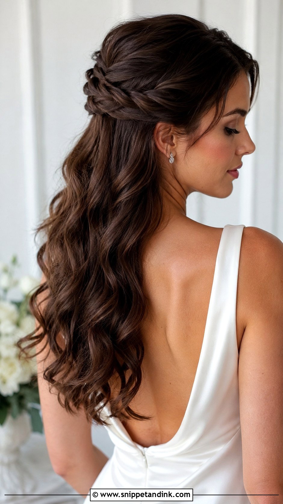 Brunette Half Up Half Down With Twisted Sides - Snippet and Ink - 25 Brunette Half-Up Half-Down Wedding Hair Ideas