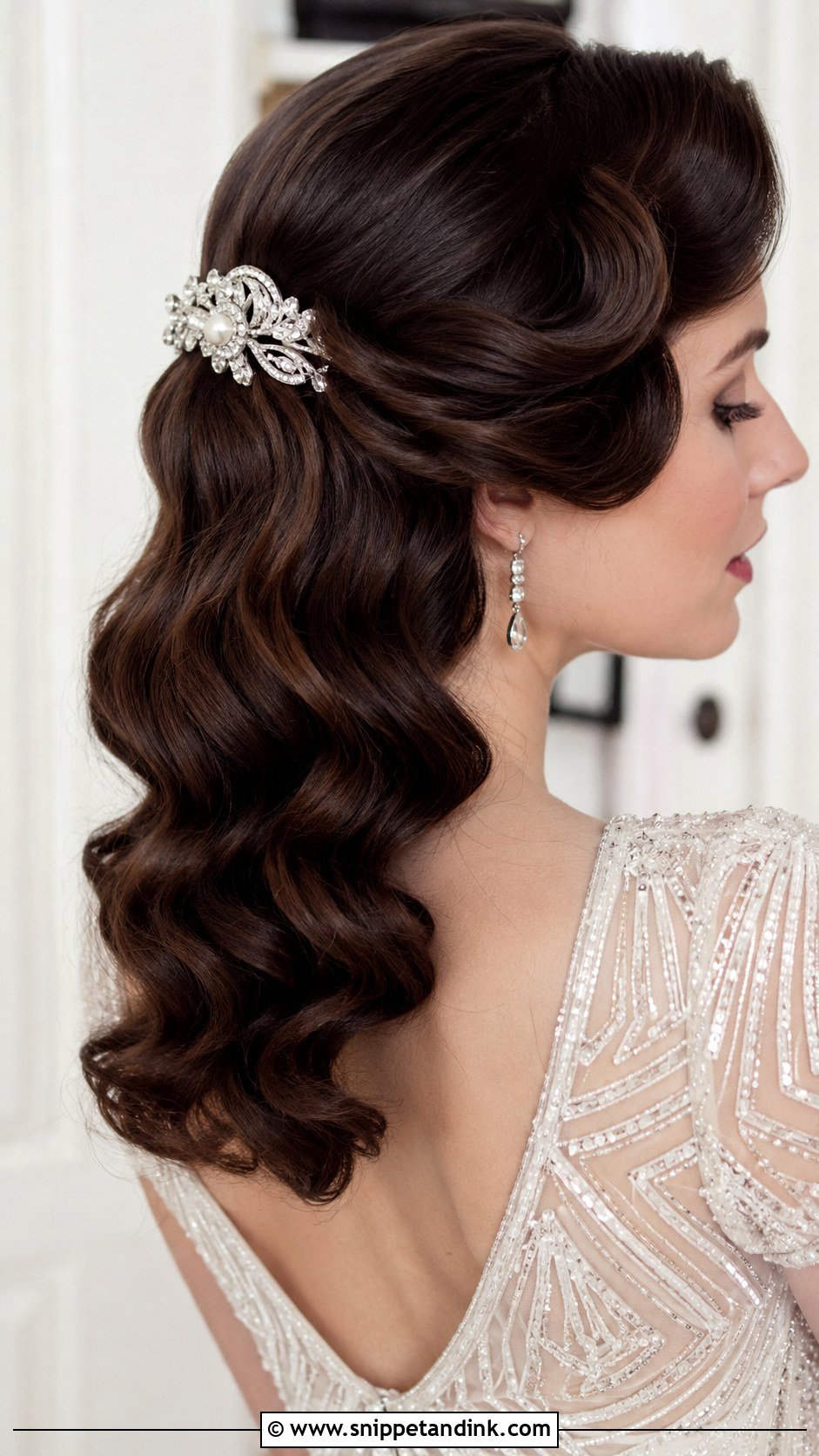 Brunette Half Up Vintage Waves - Snippet and Ink - 20 Brunette Half-Up Bridal Hair Ideas
