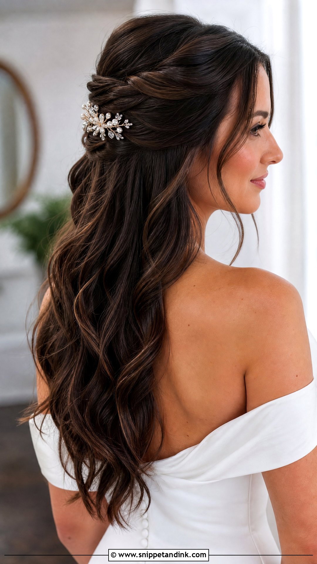 Brunette Half Up Wedding Hair Down - Snippet and Ink - 15 Brunette Wedding Hairstyles Down
