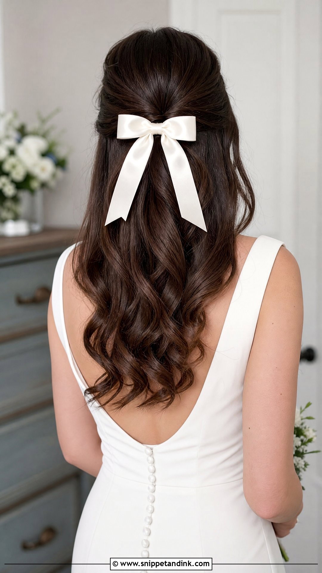 Brunette Half Up Wedding Hair With A Bow - Snippet and Ink - 15 Brunette Half-Up Wedding Hair Ideas
