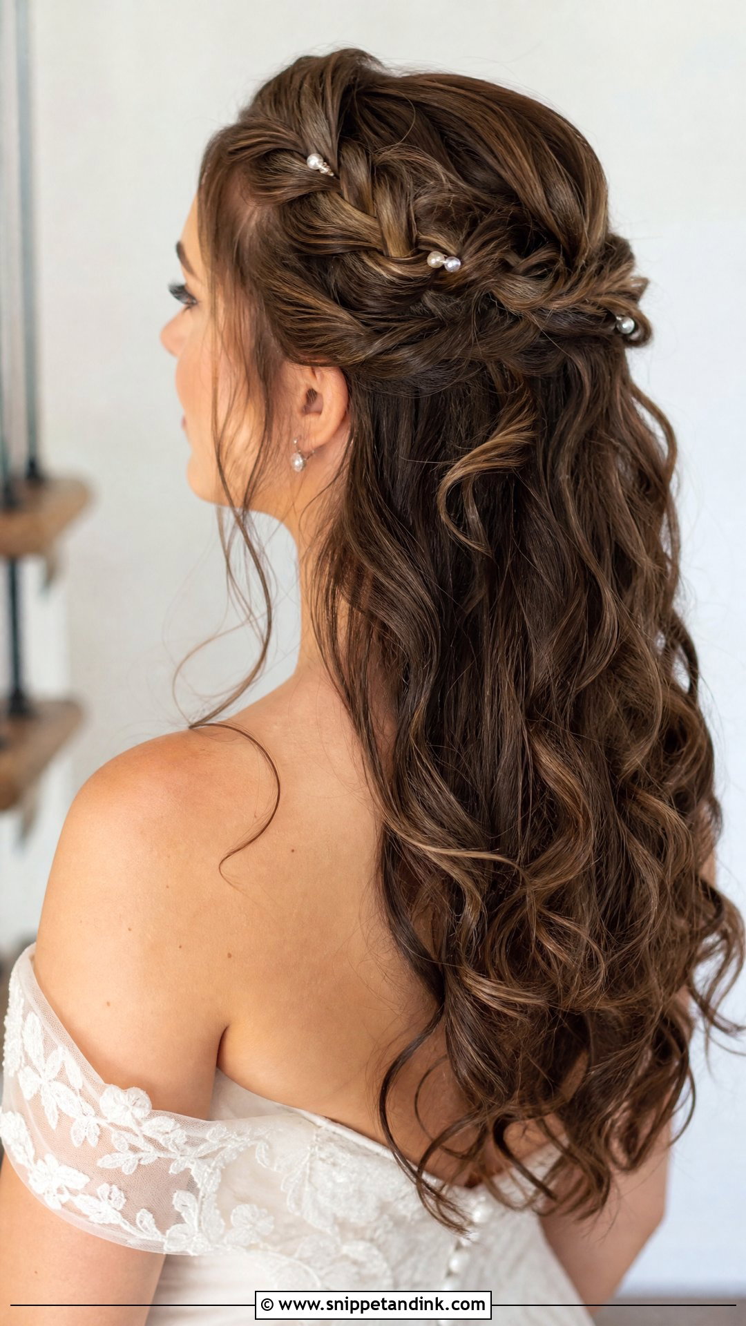 Brunette Half Up Wedding Hair With Braids - Snippet and Ink - 15 Brunette Half-Up Wedding Hair Ideas