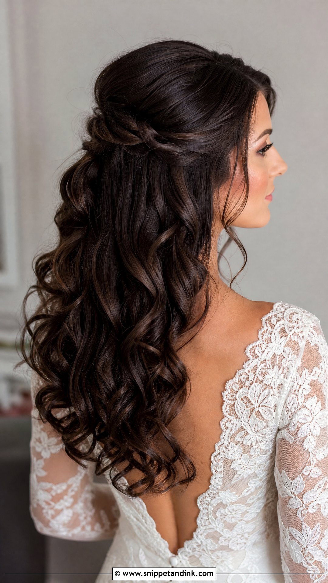 Brunette Half Up Wedding Hair With Curls - Snippet and Ink - 15 Brunette Half-Up Wedding Hair Ideas
