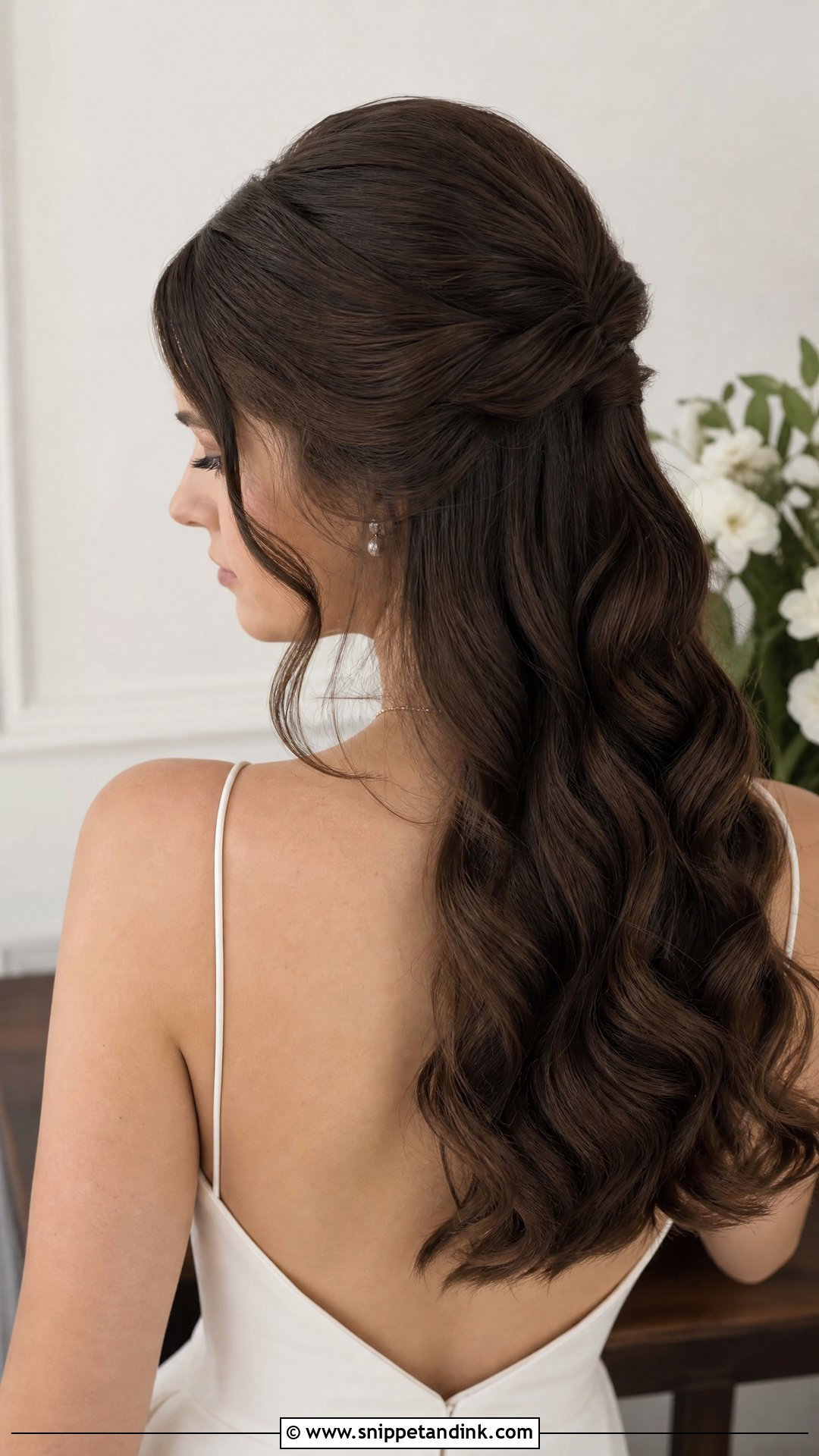 Brunette Half Up Wedding Hair With Twists - Snippet and Ink - 15 Brunette Half-Up Wedding Hair Ideas