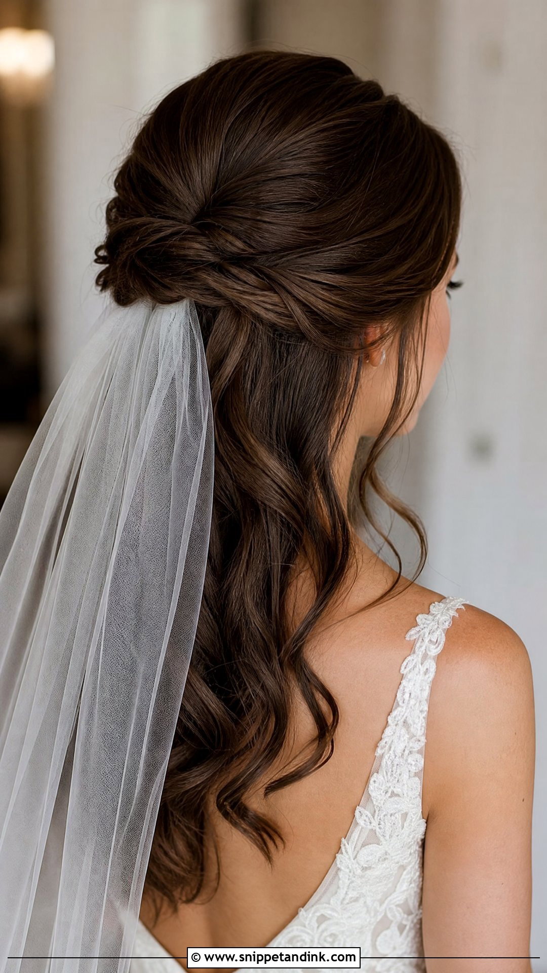 Brunette Half Up Wedding Hair With Veil - Snippet and Ink - 15 Brunette Half-Up Wedding Hair Ideas