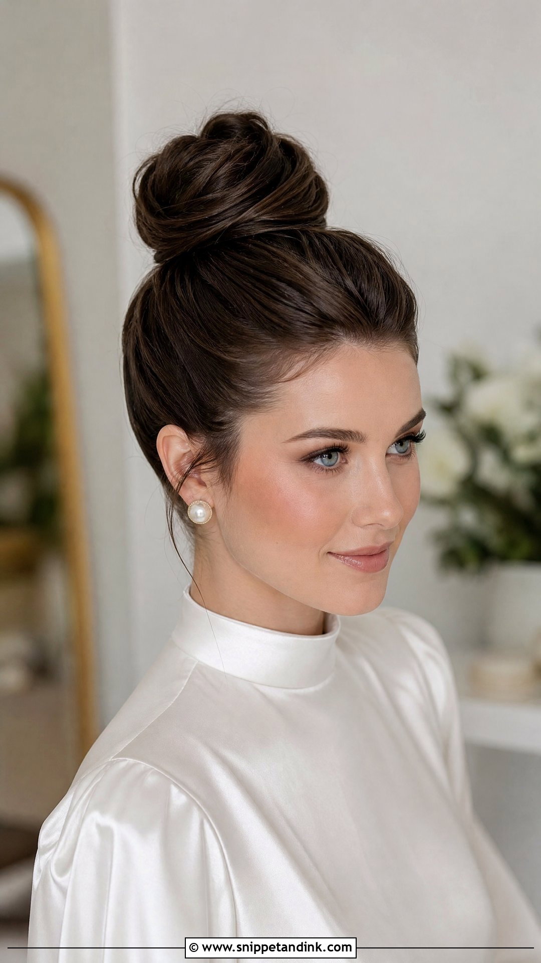 Brunette High Bun Bridal Updo - Snippet and Ink - 15 Brunette Bridal Hair Updo Ideas