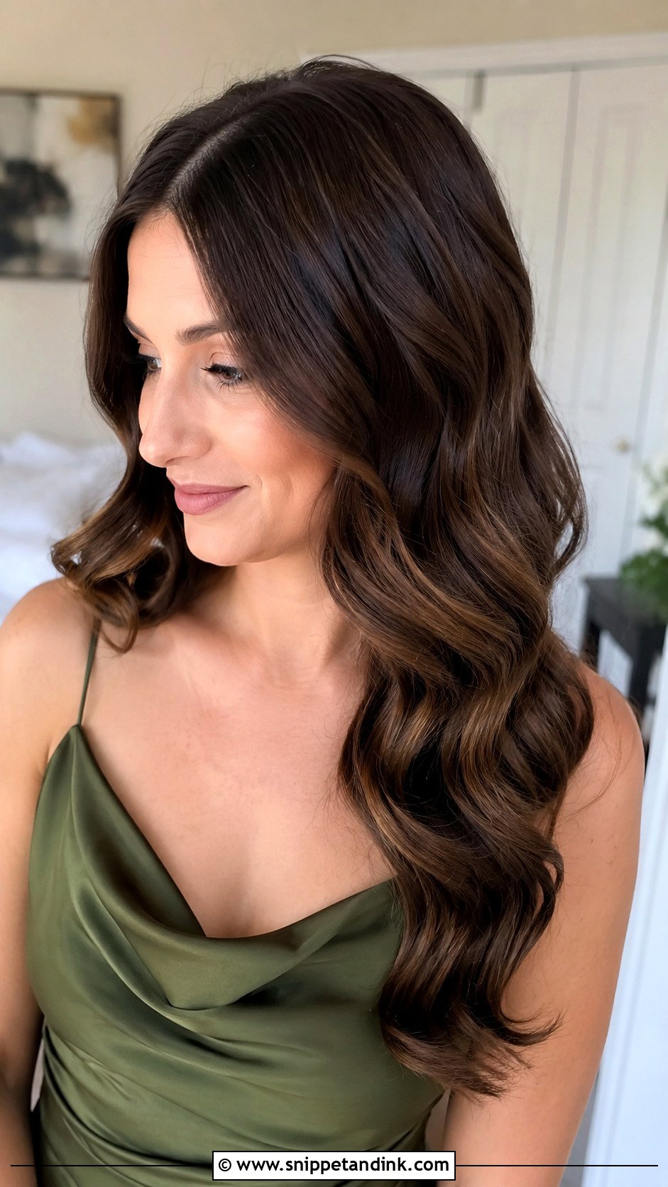 Brunette Hollywood Waves Bridesmaid Hair - Snippet and Ink - 20 Hollywood Waves Bridesmaid Ideas