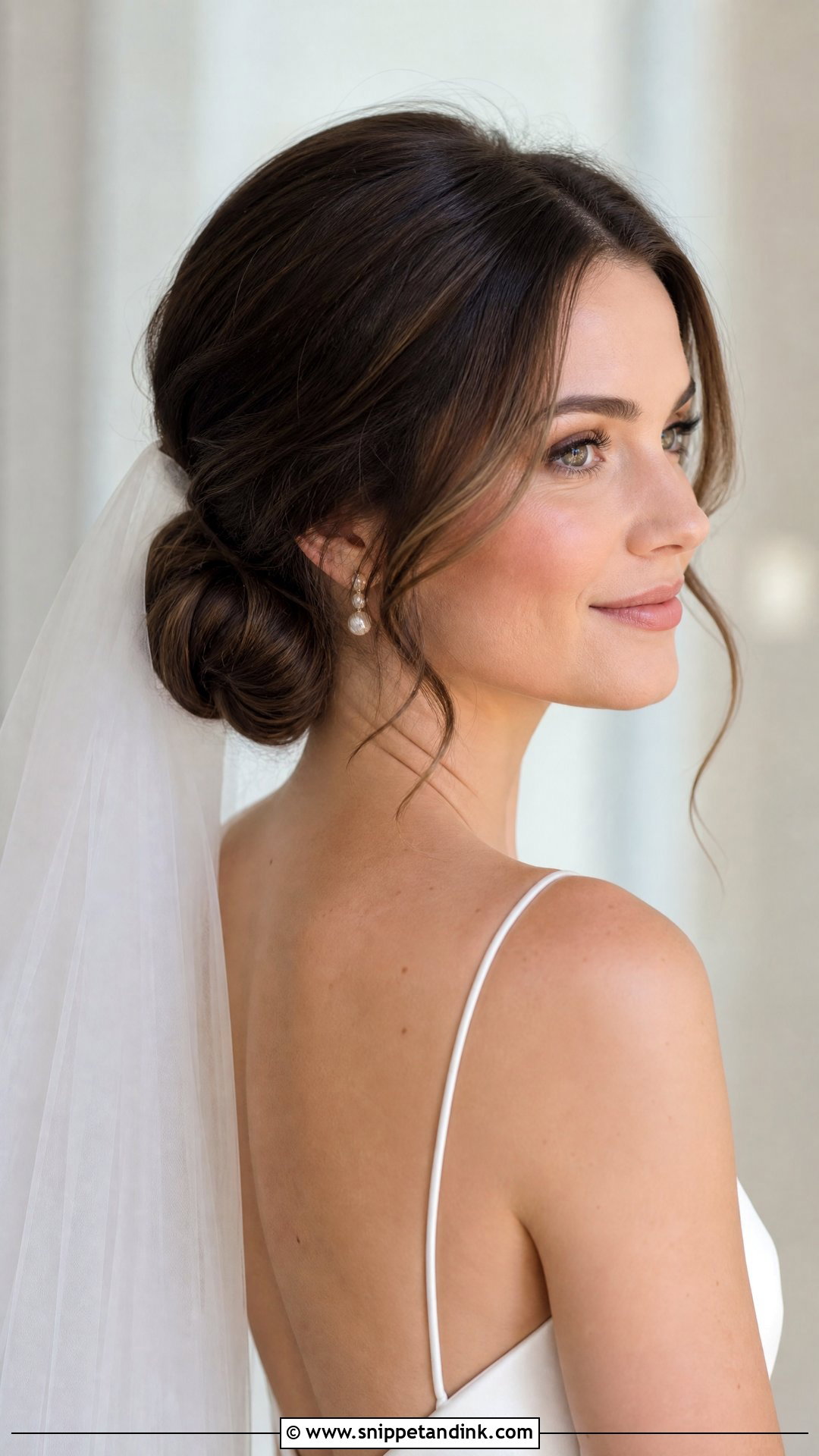 Brunette Low Chignon Bridal Updo - Snippet and Ink - 15 Brunette Bridal Hair Updo Ideas