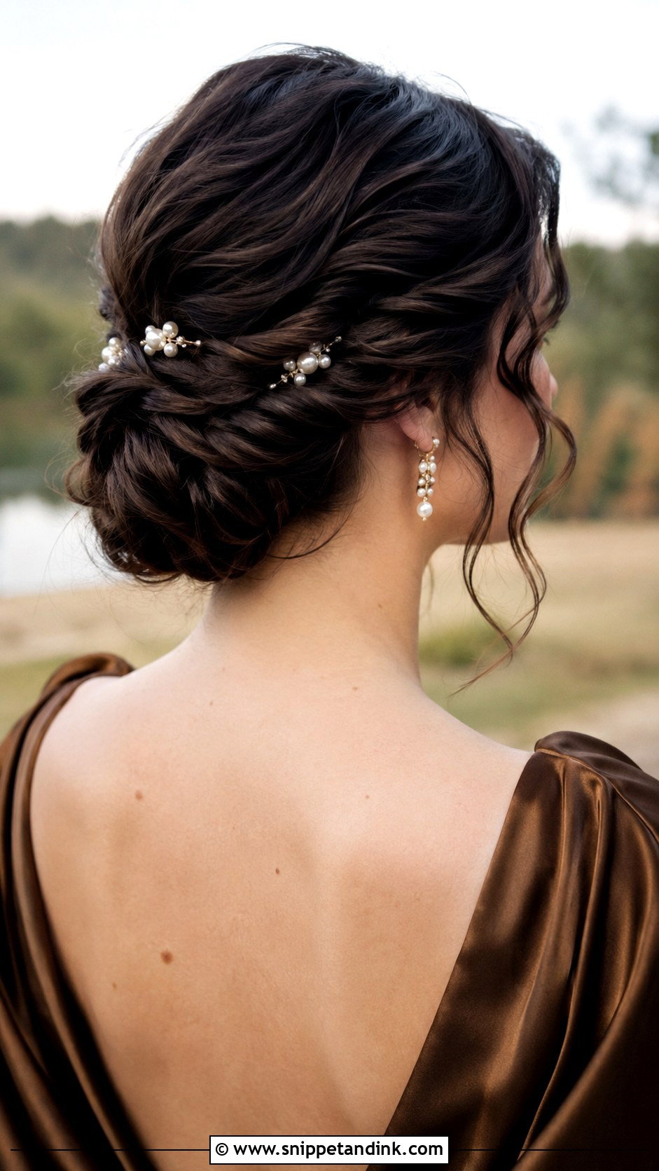 Brunette Low Twisted Bun - Snippet and Ink - 25 Brunette Wedding Hairstyles