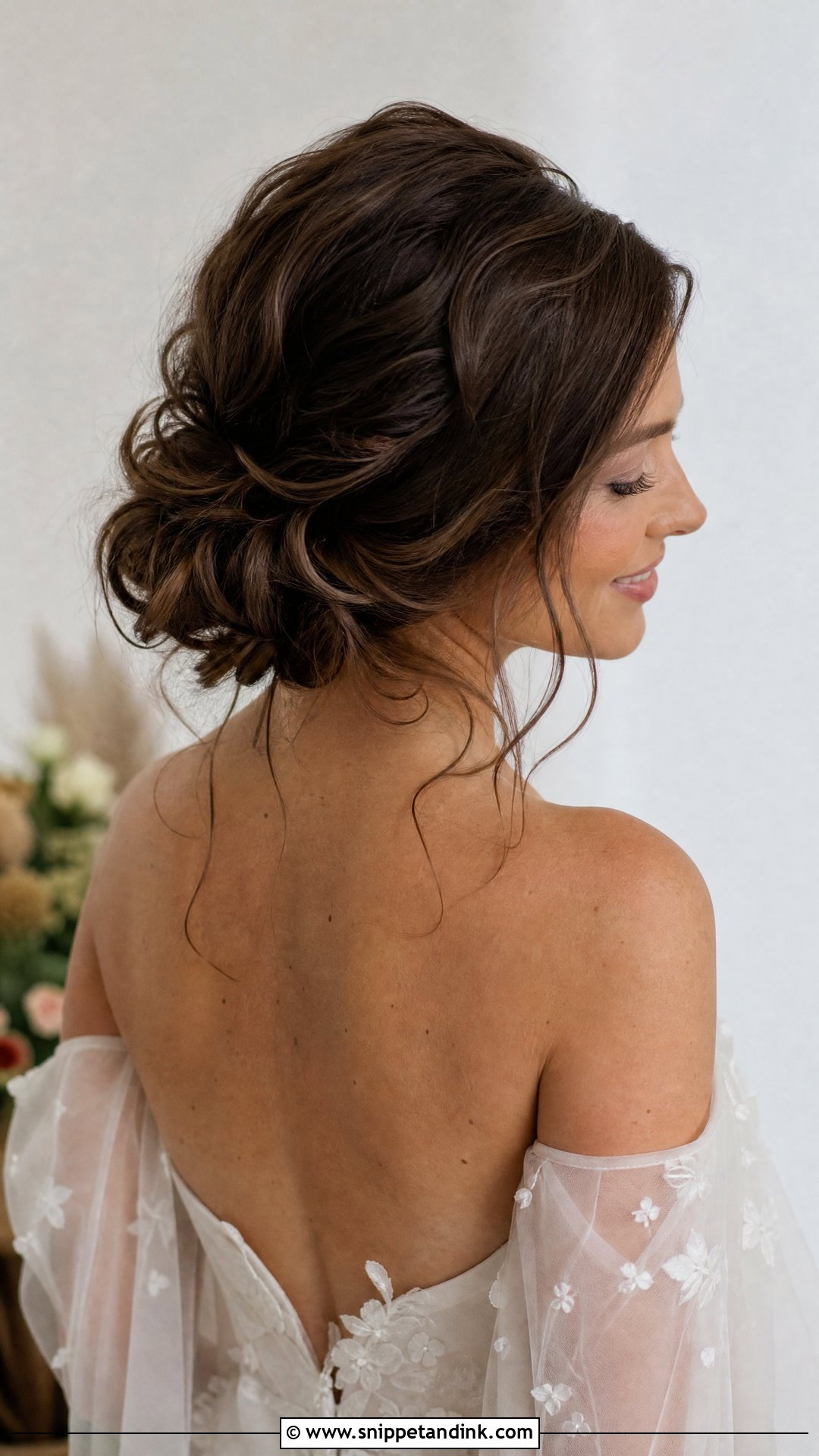 Brunette Messy Bun Bridal Updo - Snippet and Ink - 15 Brunette Bridal Hair Updo Ideas