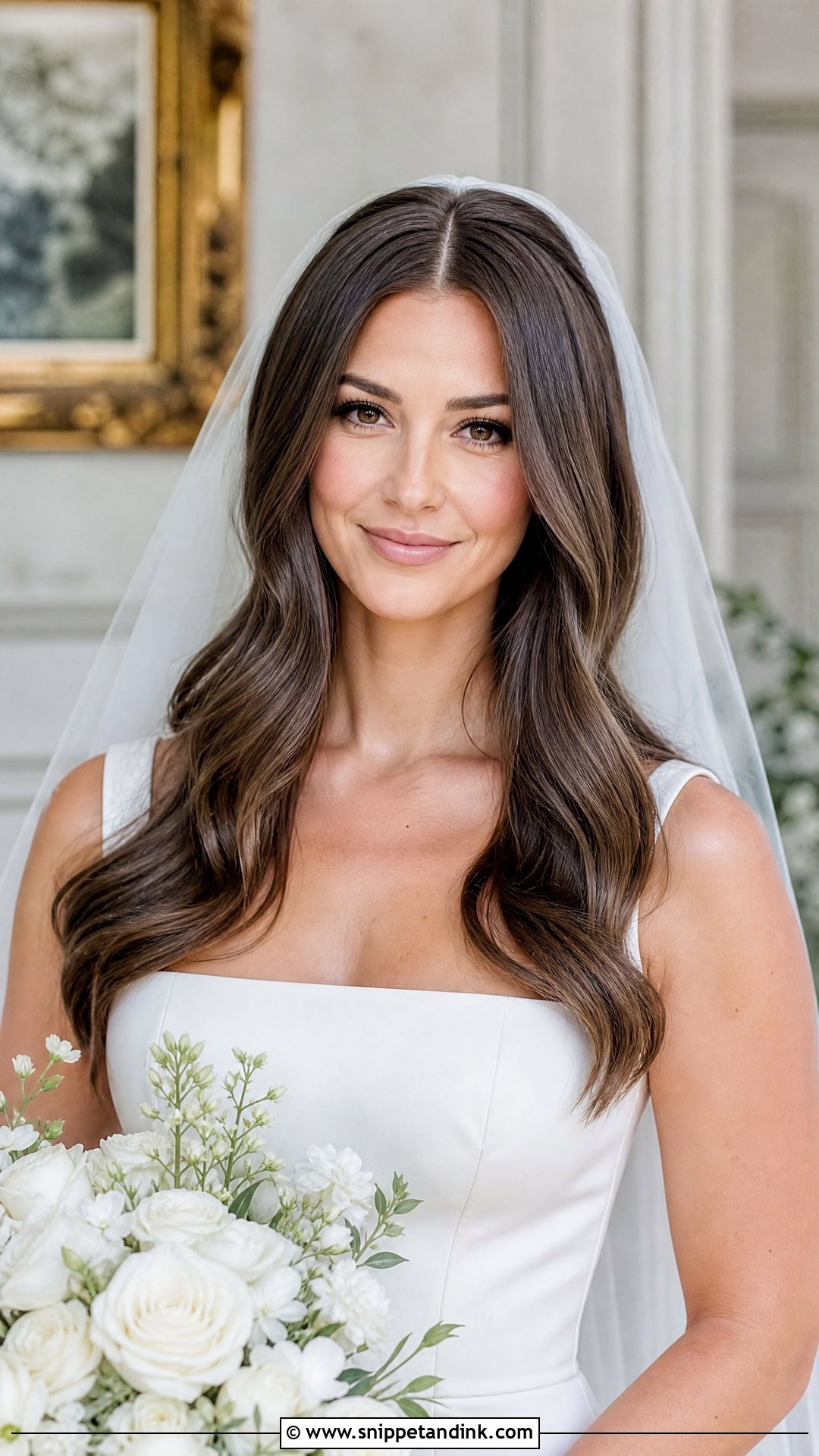 Brunette Middle Part Wedding Hair Down - Snippet and Ink - 15 Brunette Wedding Hairstyles Down