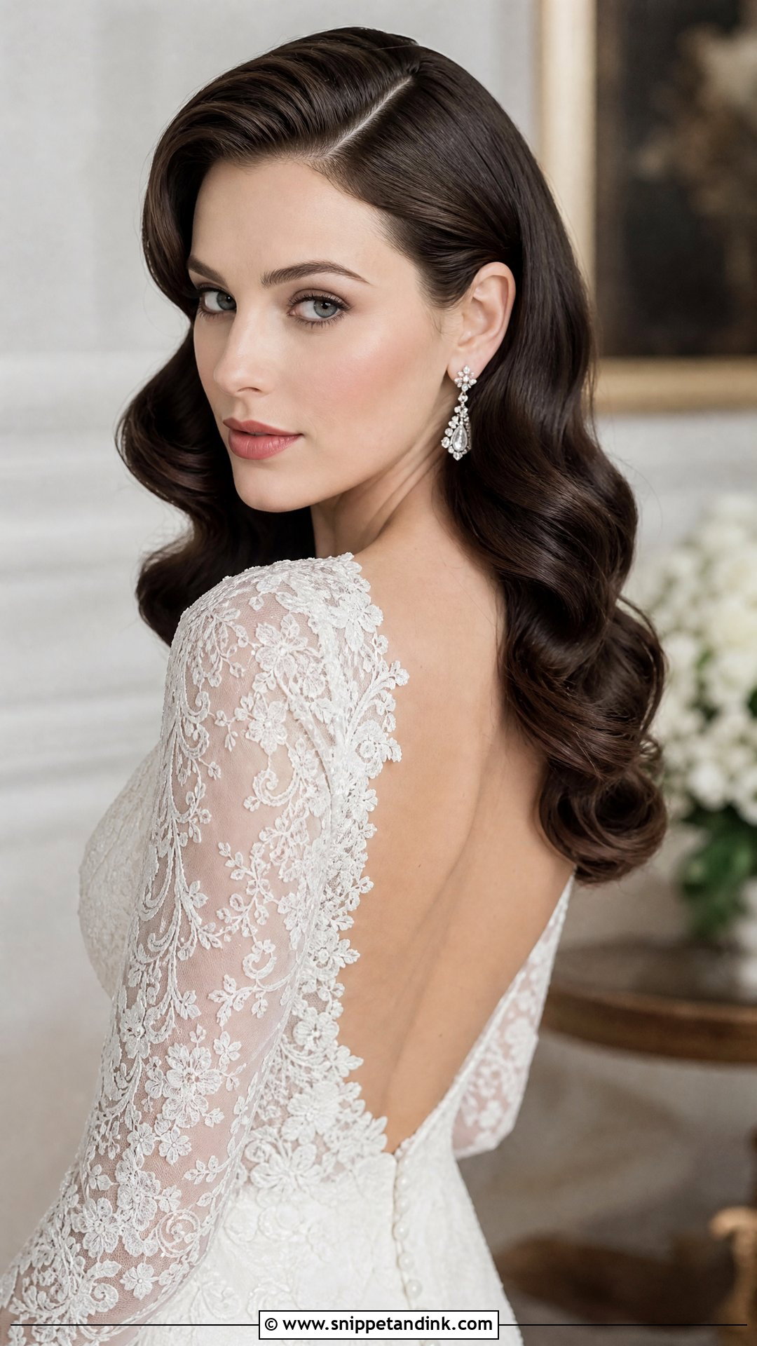 Brunette Old Hollywood Waves Wedding Hair Down - Snippet and Ink - 15 Brunette Wedding Hairstyles Down