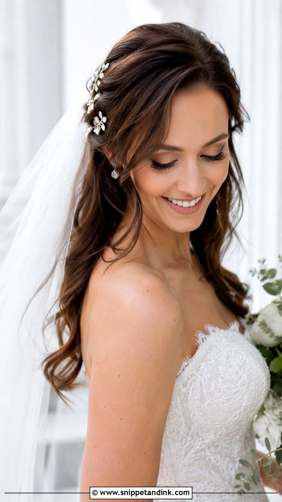 Brunette Pinned Back Waves - Snippet and Ink - 25 Brunette Wedding Hairstyles