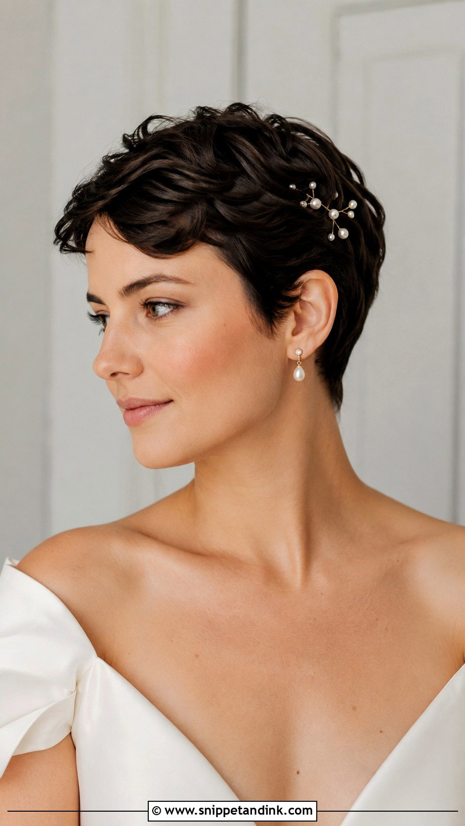 Brunette Pixie Cut Wedding Hair - Snippet and Ink - 25 Pixie Cut Wedding Hair Ideas