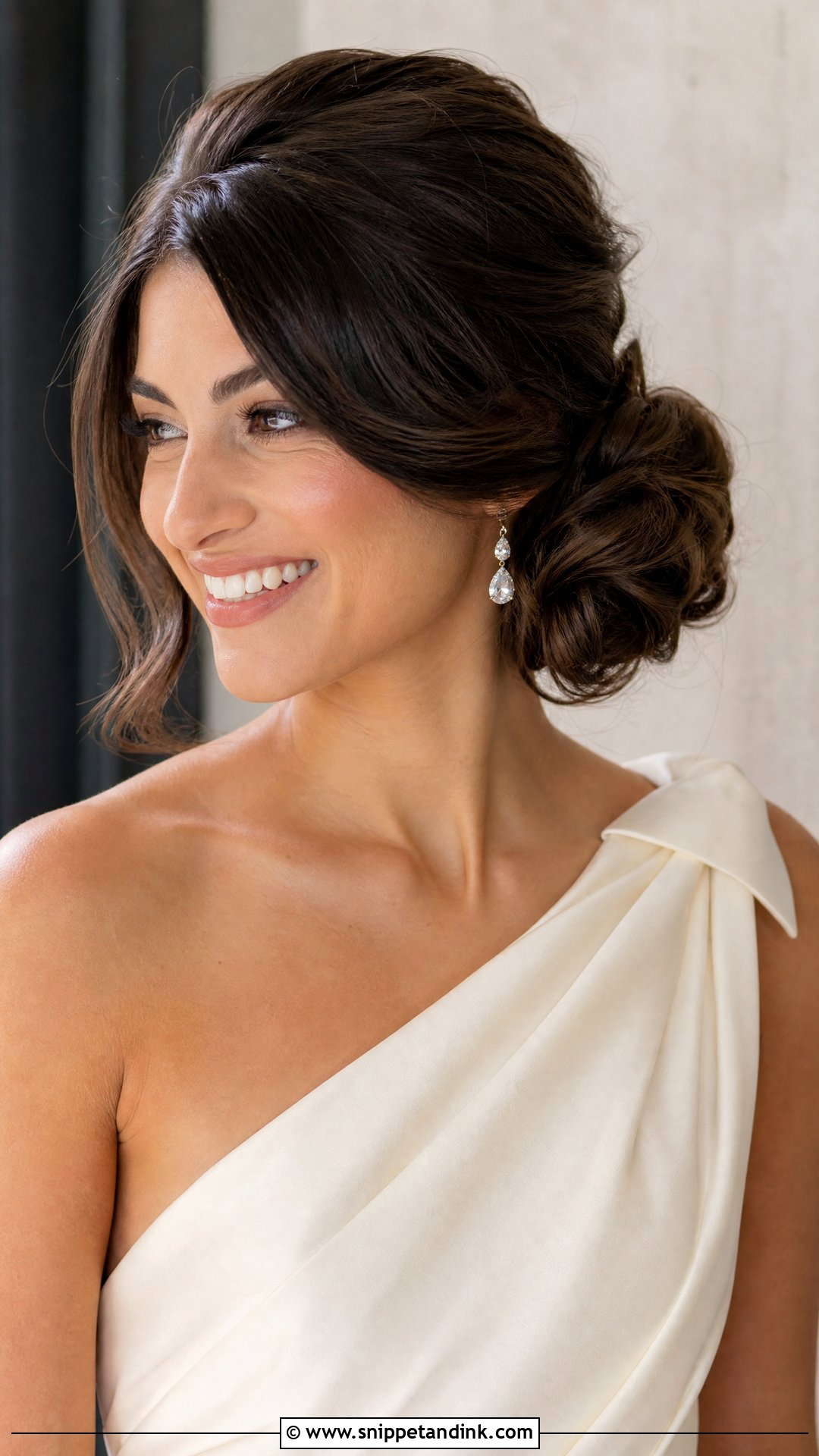 Brunette Side Bun Bridal Updo - Snippet and Ink - 15 Brunette Bridal Hair Updo Ideas