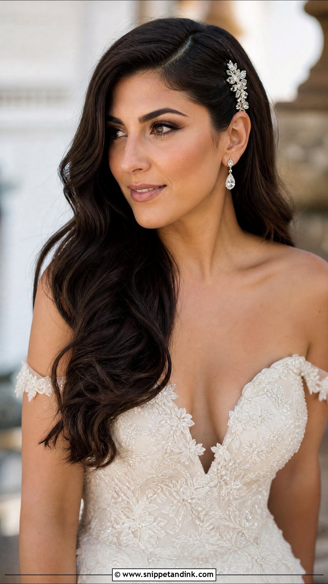 Brunette Side Part Wedding Hair Down - Snippet and Ink - 15 Brunette Wedding Hairstyles Down