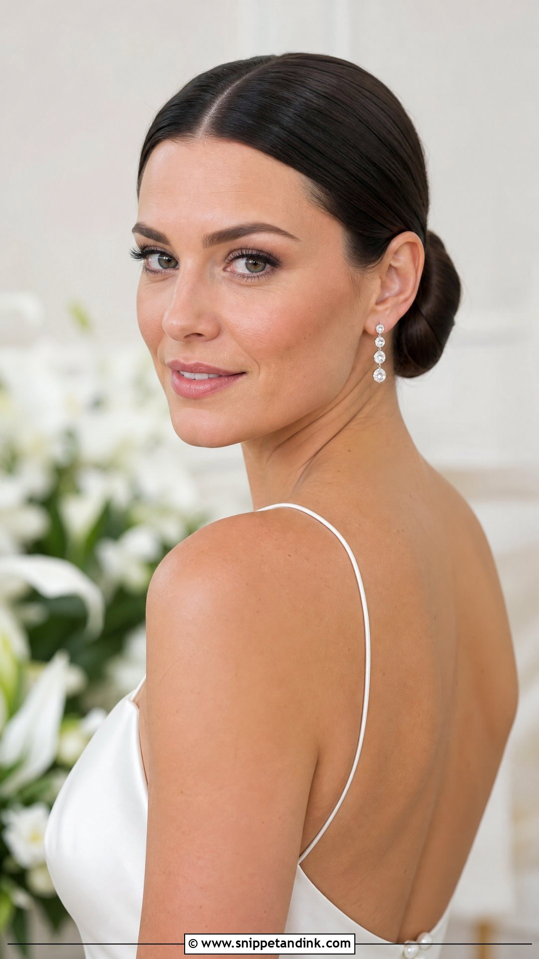 Brunette Sleek Bun Bridal Updo - Snippet and Ink - 15 Brunette Bridal Hair Updo Ideas