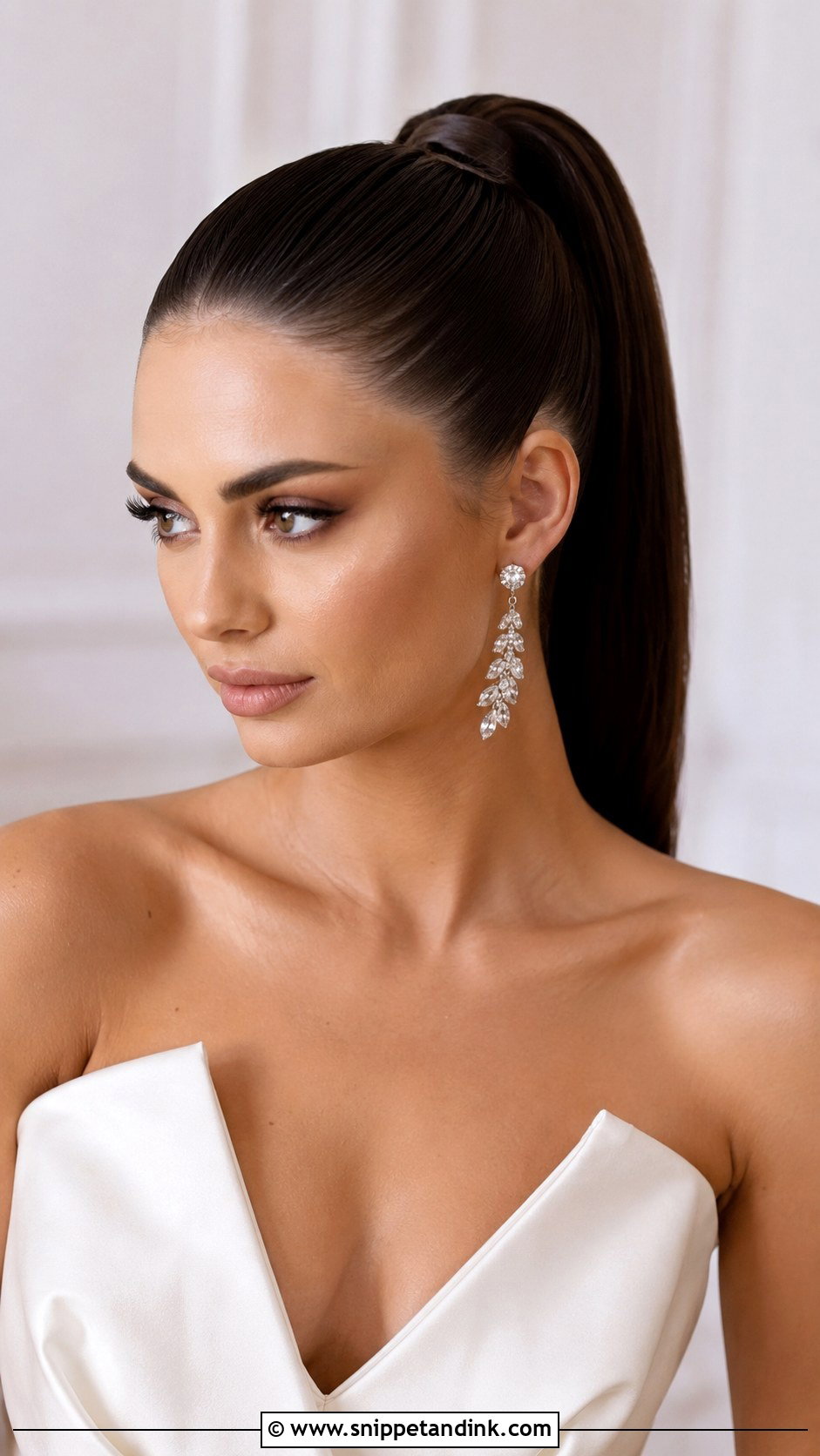 Brunette Sleek High Ponytail - Snippet and Ink - 25 Brunette Bridal Hair Ideas