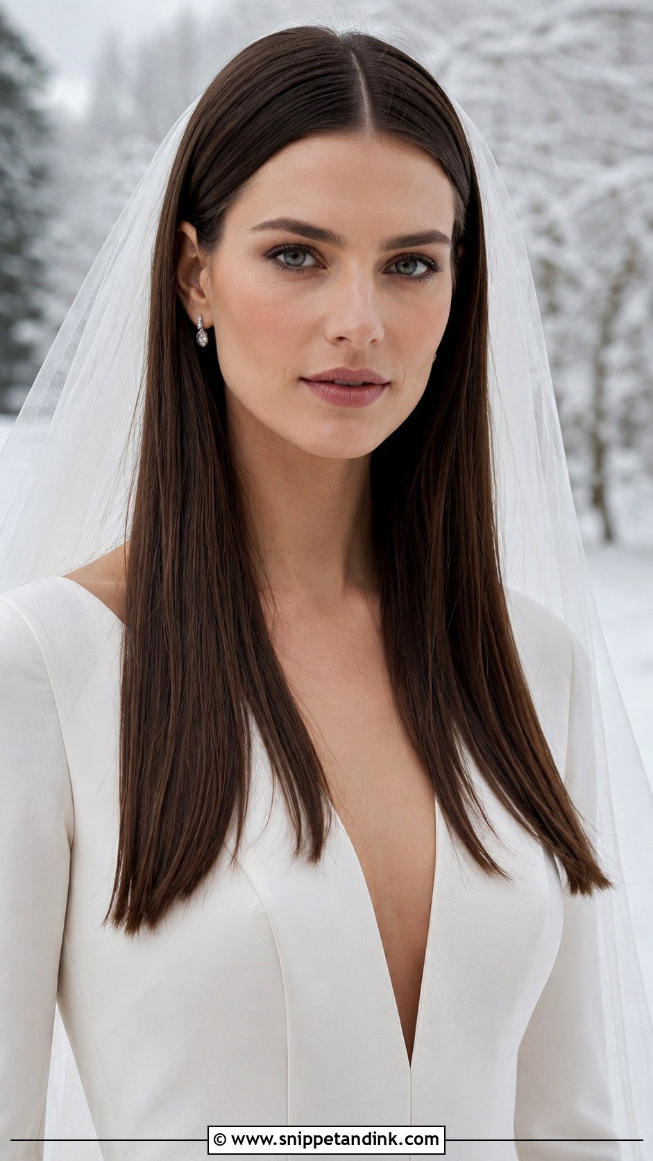 Brunette Sleek Straight Bridal Hair - Snippet and Ink - 25 Brunette Wedding Hairstyles