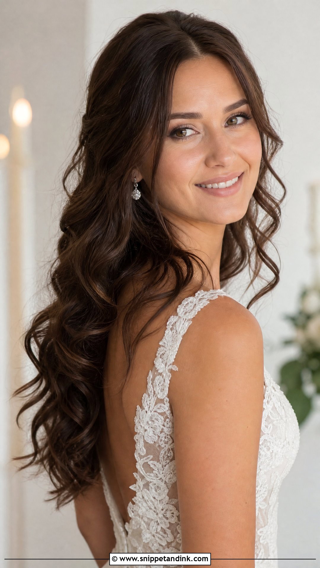 Brunette Soft Curls Wedding Hair Down - Snippet and Ink - 15 Brunette Wedding Hairstyles Down