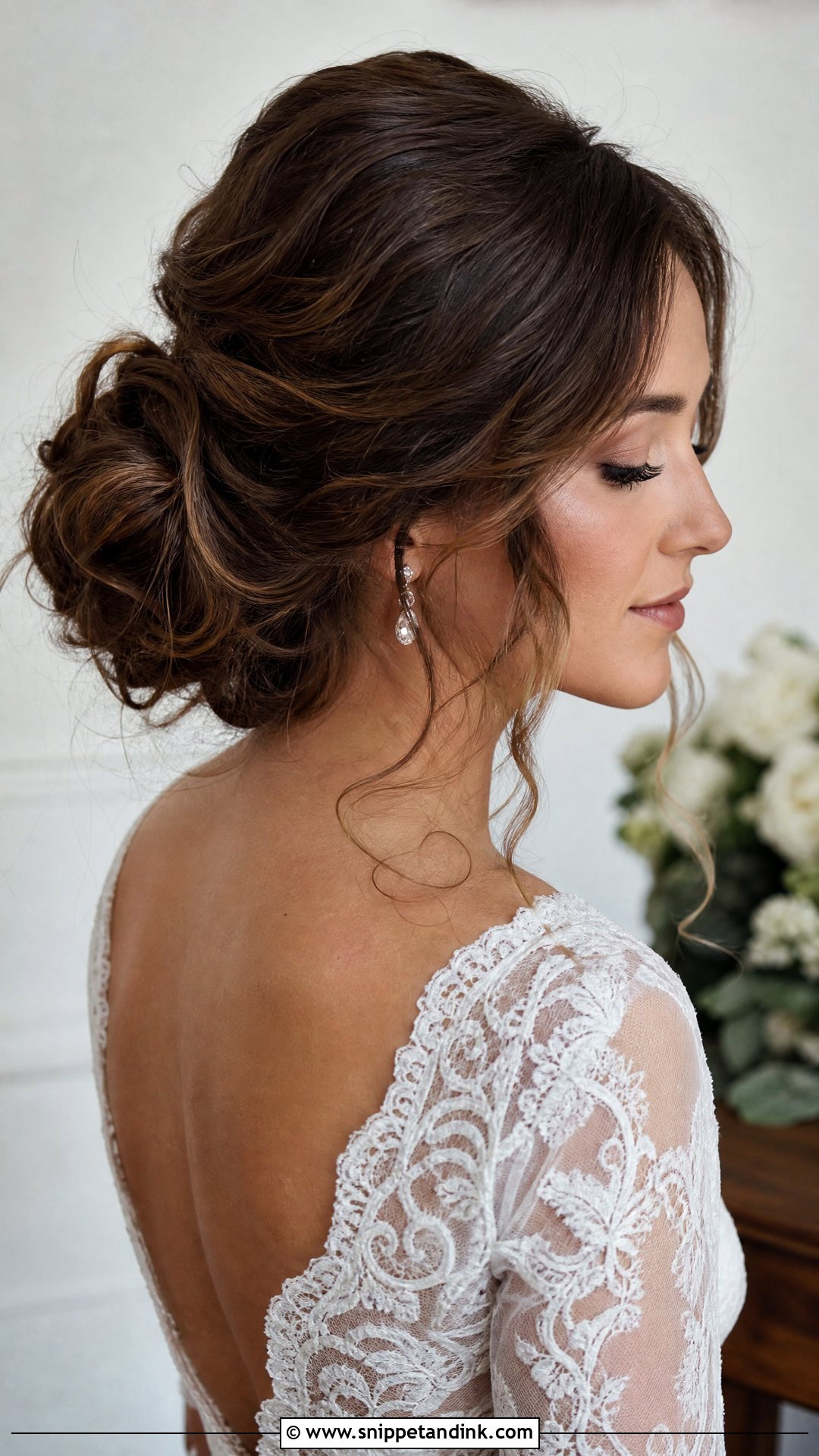 Brunette Textured Low Bun Bridal Updo - Snippet and Ink - 15 Brunette Bridal Hair Updo Ideas