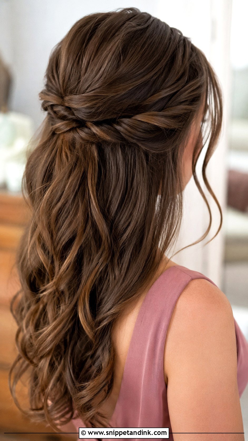 Brunette Twisted Half Up Hair - Snippet and Ink - 20 Bridesmaid Hairstyles Brunette