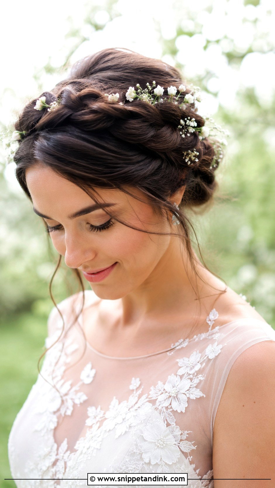 Brunette Twisted Halo Updo - Snippet and Ink - 25 Brunette Bridal Hair Ideas