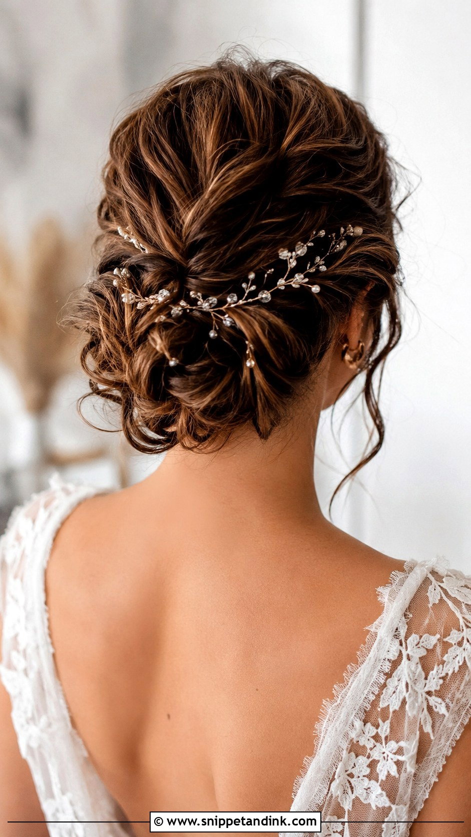 Brunette Twisted Low Bun - Snippet and Ink - 25 Brunette Bridal Hair Ideas