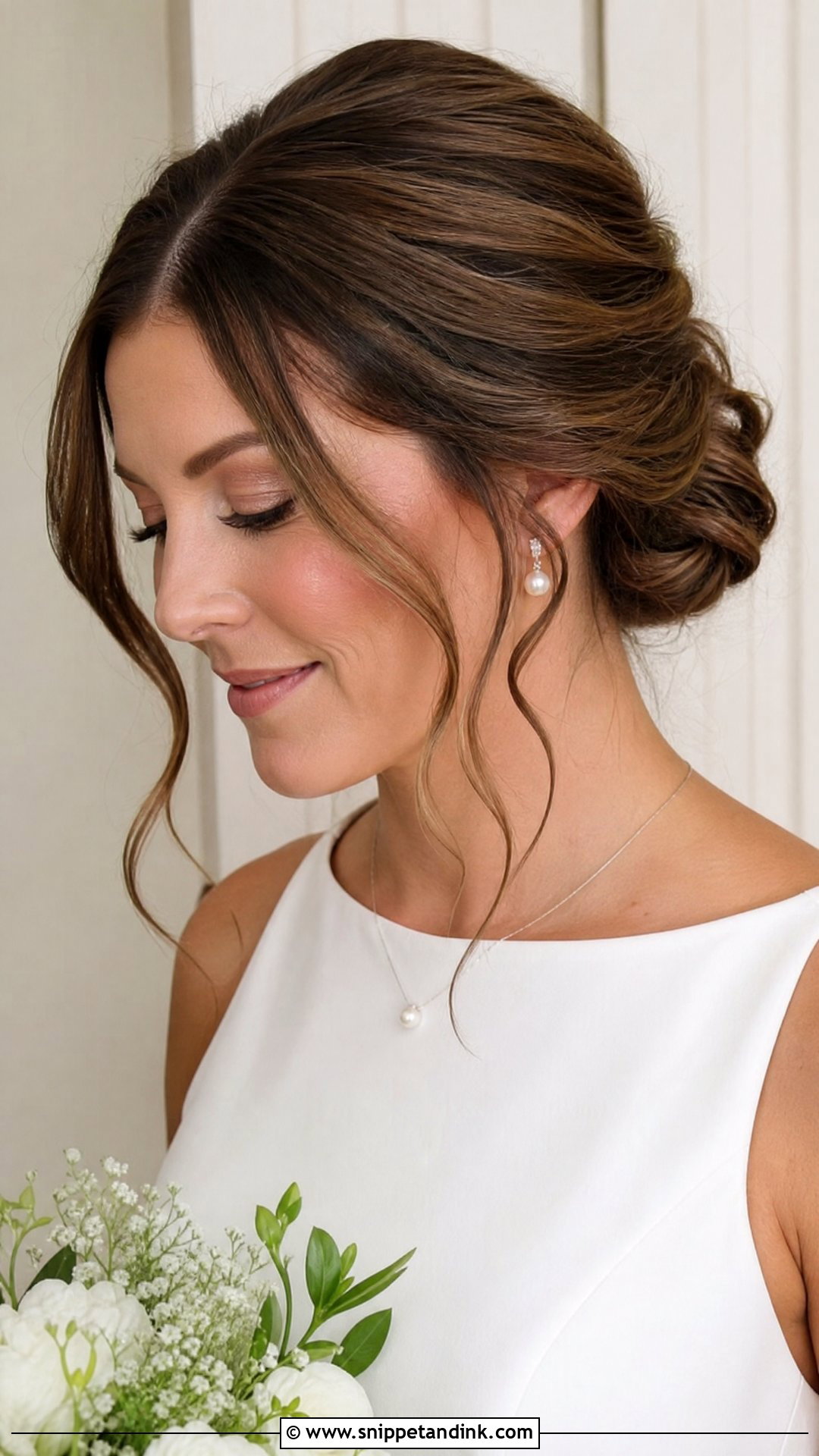 Brunette Updo With Face Framing Pieces - Snippet and Ink - 15 Brunette Bridal Hair Updo Ideas
