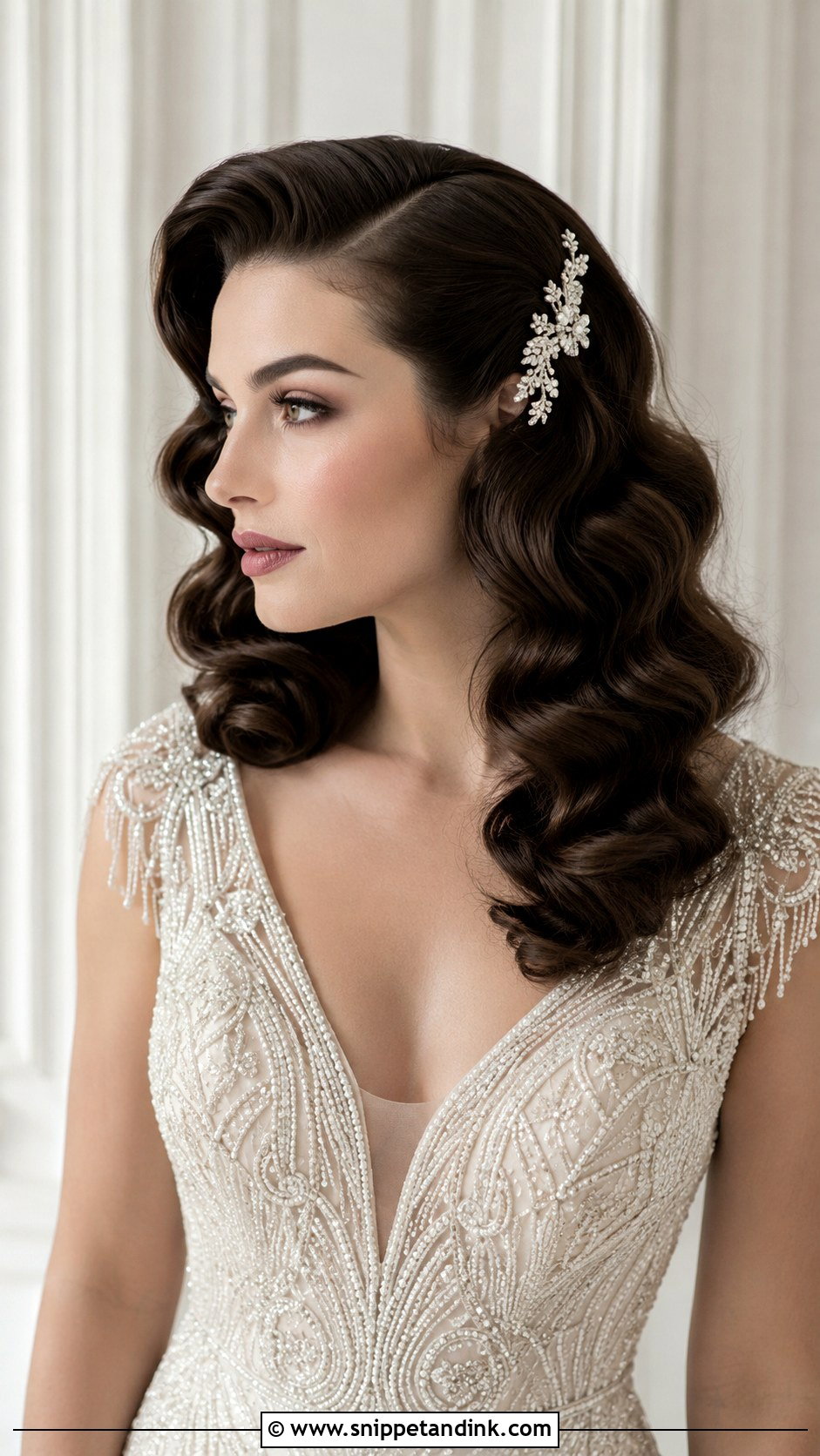 Brunette Vintage Hollywood Waves - Snippet and Ink - 25 Brunette Bridal Hair Ideas