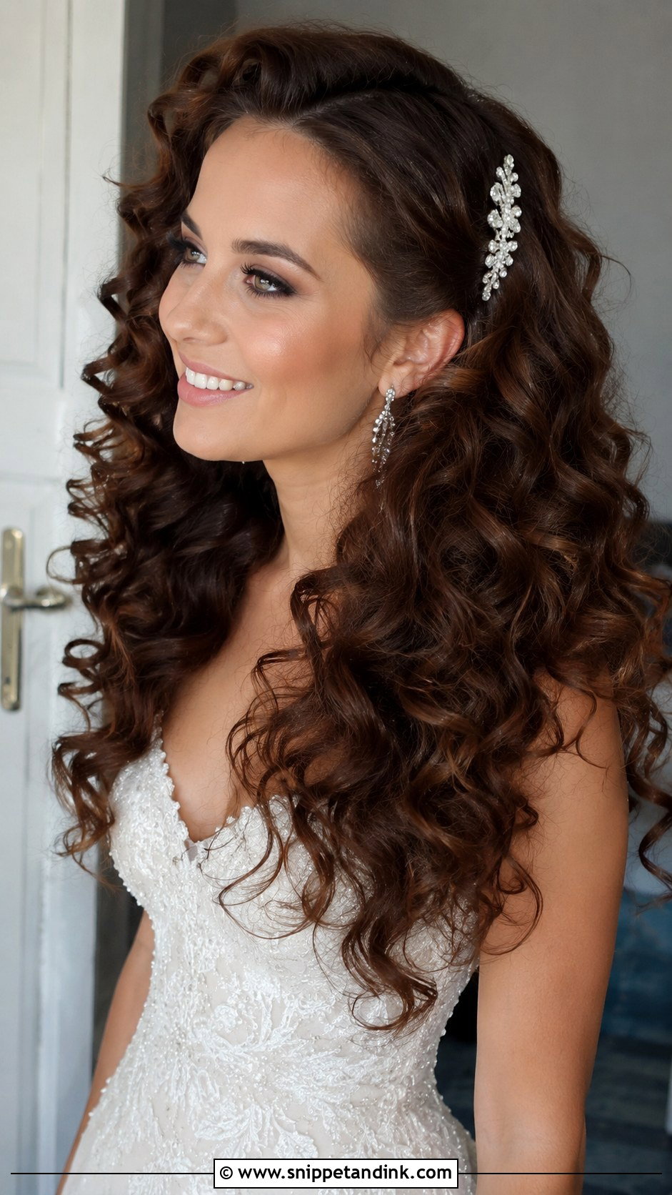 Brunette Voluminous Curls Down - Snippet and Ink - 25 Brunette Bridal Hair Ideas