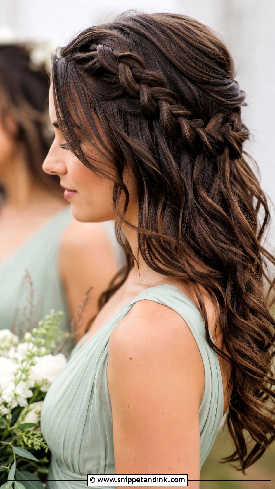 Brunette Waterfall Braid Bridesmaid Hair - Snippet and Ink - 20 Bridesmaid Hairstyles Brunette