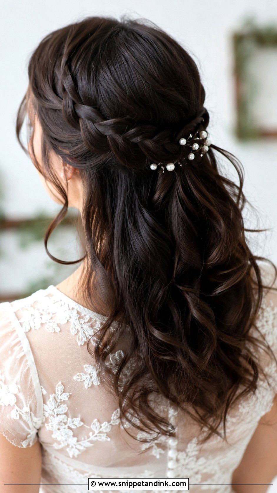 Brunette Waterfall Braid Half Up - Snippet and Ink - 25 Brunette Bridal Hair Ideas