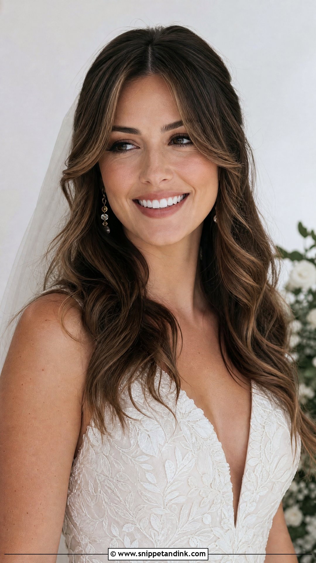 Brunette Wedding Hair Down With Curtain Bangs - Snippet and Ink - 15 Brunette Wedding Hairstyles Down