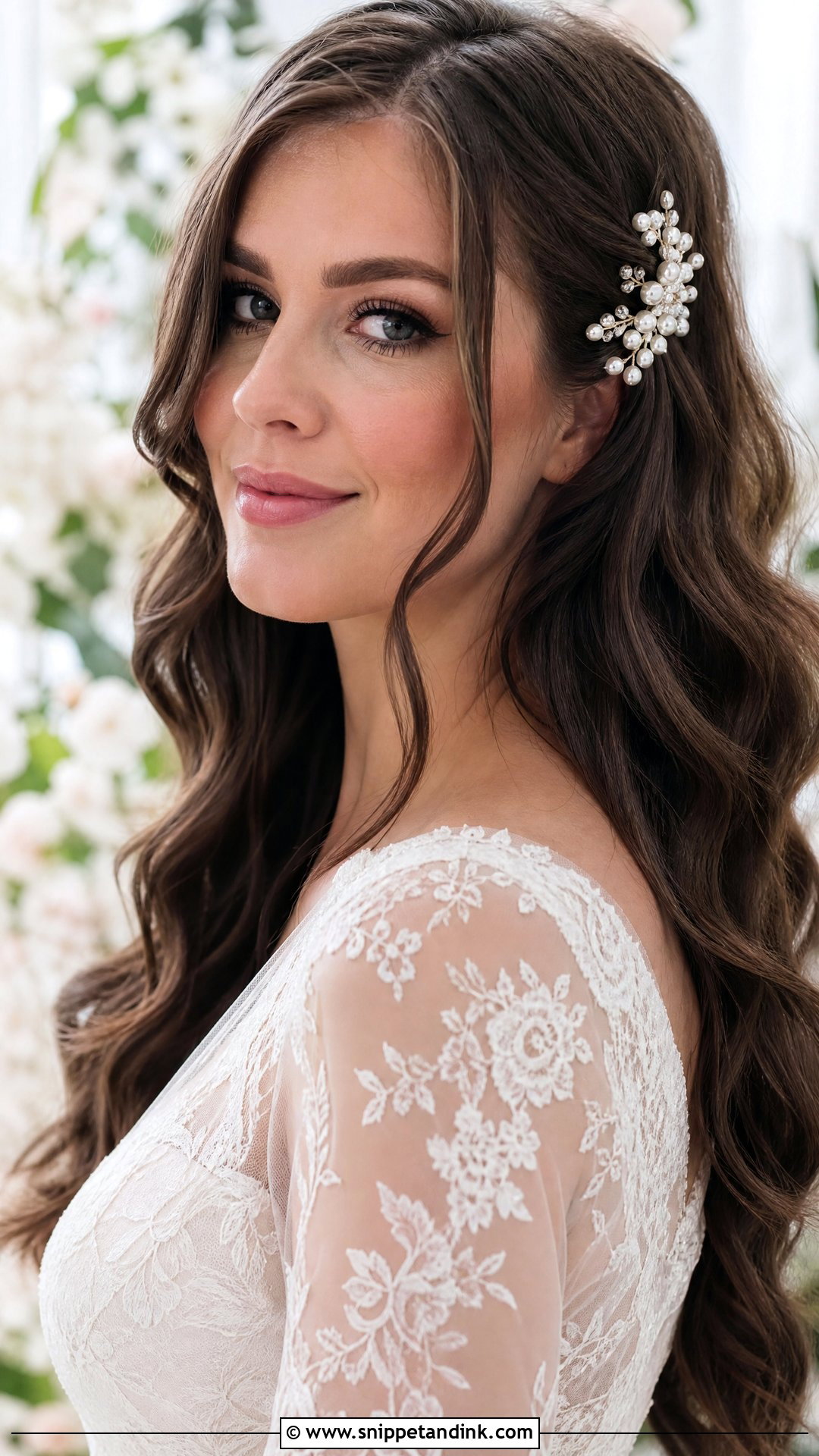 Brunette Wedding Hair Down With Hair Clip - Snippet and Ink - 15 Brunette Wedding Hairstyles Down