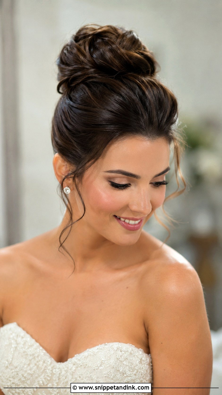 Brunette Wedding High Bun - Snippet and Ink - 15 Wedding Hair Up Brunette Ideas