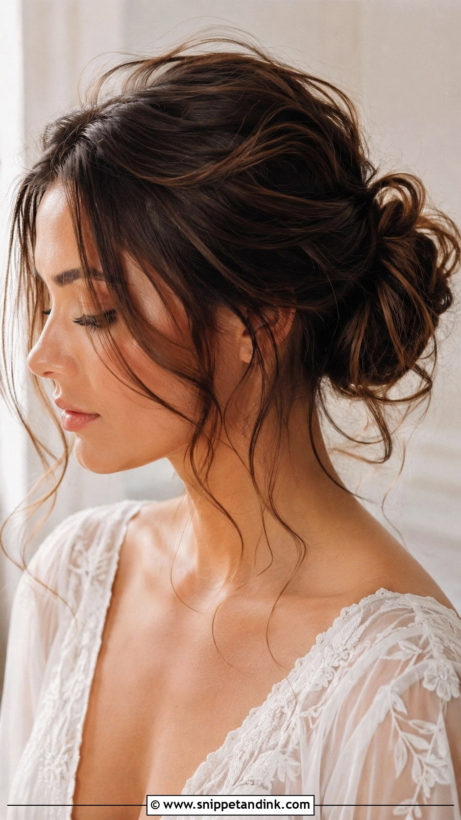Brunette Wedding Messy Bun - Snippet and Ink - 15 Wedding Hair Up Brunette Ideas